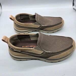 Skechers Relaxed Fit Memory Foam Brown Mesh Suede Slip On Loafers Mens 11.5